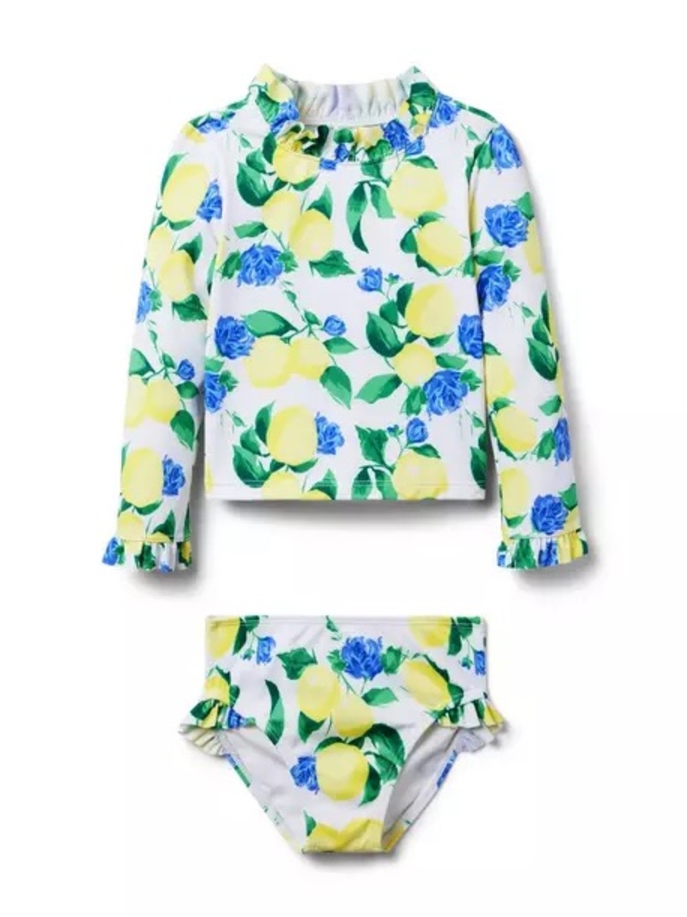 Janie & Jack Long Sleeve Rash Guard swim Set in Yellow & Blue Lemon Print
